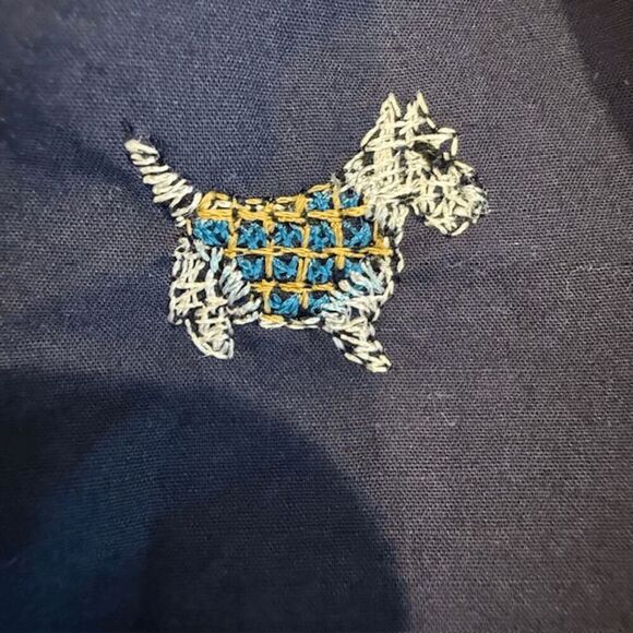 J. Crew Scottie Dogs Embroidered Button Front Shirt Navy Blue Slim Fit Size 8 - Picture 7 of 12